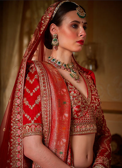 Tone Silk Rust Orange Bridal Lehenga Choli with Sequin Work for Bridal Wear 384024