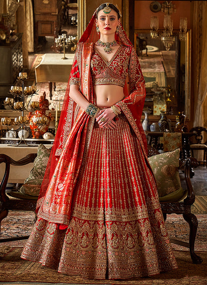 Tone Silk Rust Orange Bridal Lehenga Choli with Sequin Work for Bridal Wear 384024