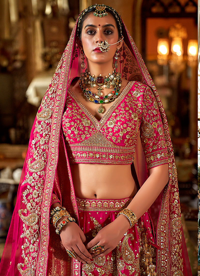 Tone Silk Pink Bridal Lehenga Choli with Sequin Work for Bridal Wear 384026