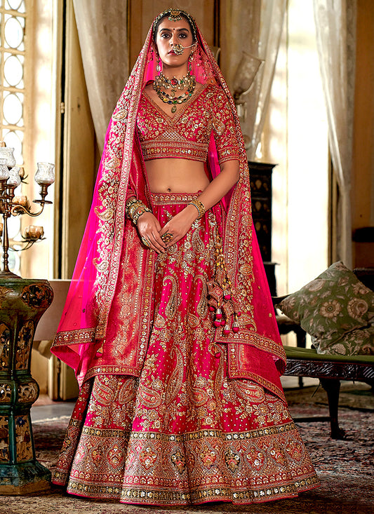 Tone Silk Pink Bridal Lehenga Choli with Sequin Work for Bridal Wear 384026