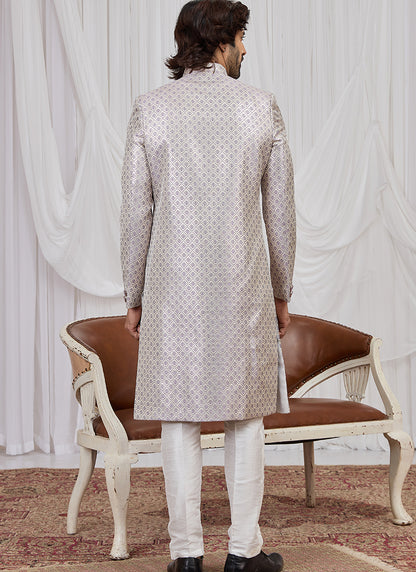 Light Purple Jaquard  Patten Pcs Wedding Wear Readymade Indowestern Suit SW698965