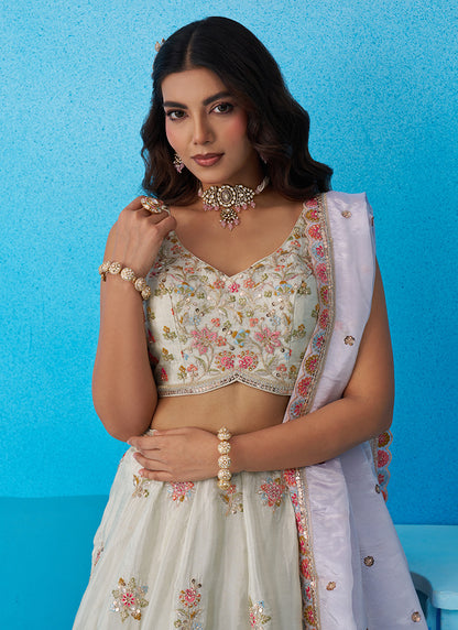 Peach Tissue Sequins Work Reception Wear Lehenga Choli SW849641
