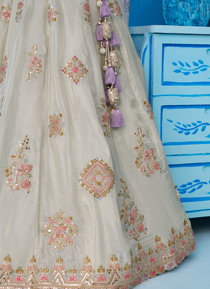 Peach Tissue Sequins Work Reception Wear Lehenga Choli SW849641