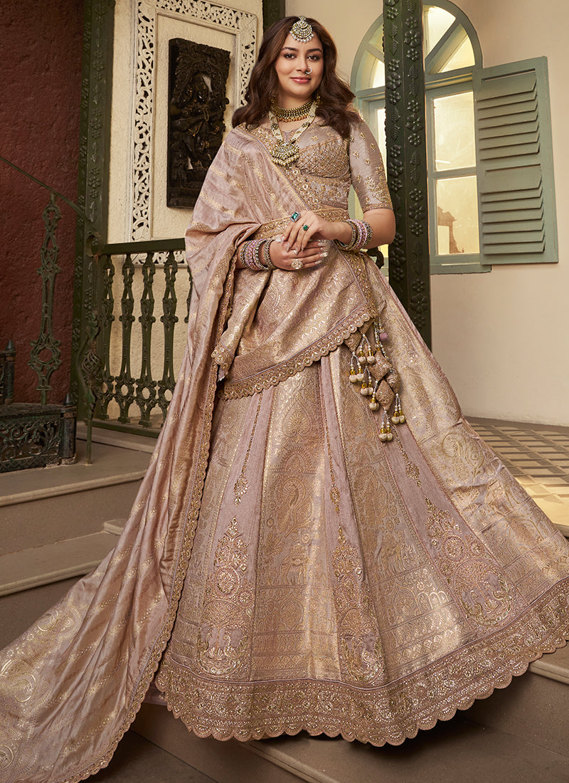 Lavender Banarasi Silk Weaving Work Wedding Wear Wedding Lehenga Choli SW347486