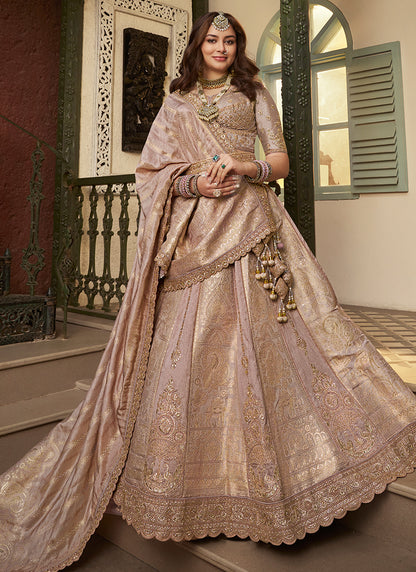 Lavender Banarasi Silk Weaving Work Wedding Wear Wedding Lehenga Choli SW347486