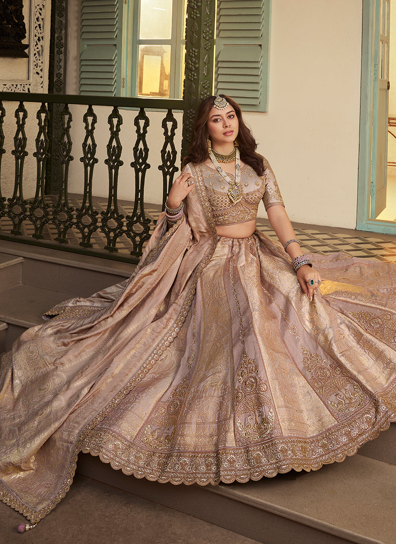 Lavender Banarasi Silk Weaving Work Wedding Wear Wedding Lehenga Choli SW347486