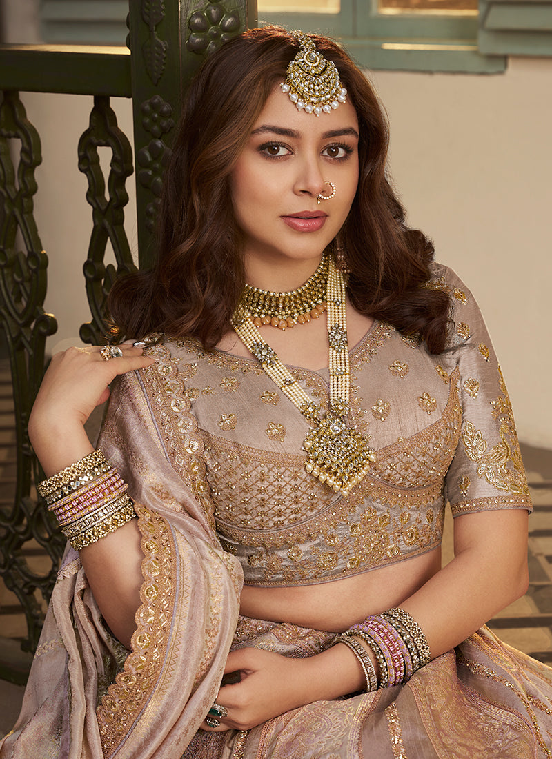 Lavender Banarasi Silk Weaving Work Wedding Wear Wedding Lehenga Choli SW347486