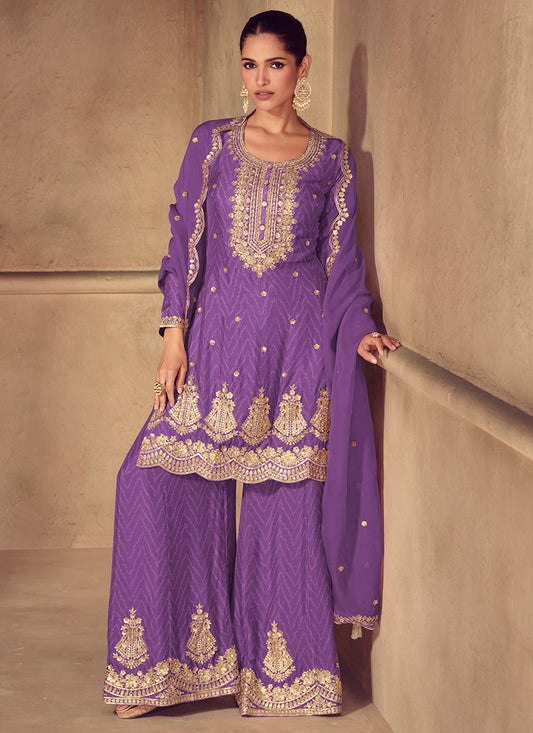 Chinnon Lavender Festival Wear Embroidery Work Readymade Palazzo Suit 385003