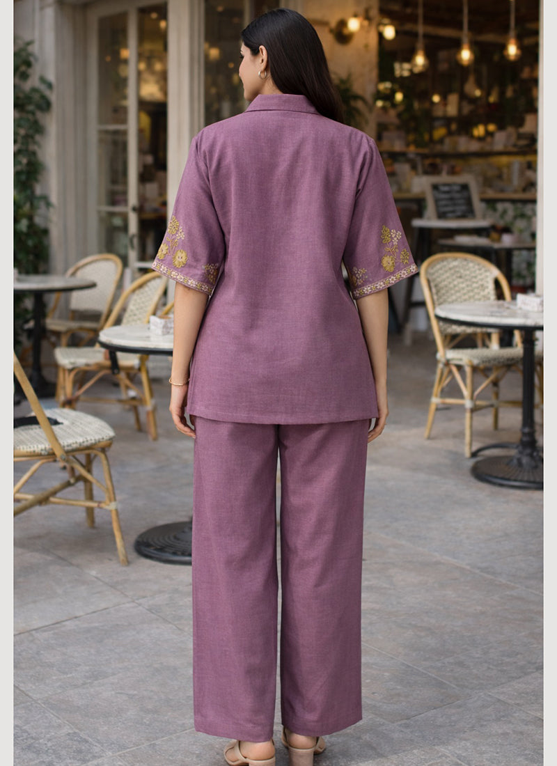 Lavender Cotton Thread Work Casual Wear Readymade Cord Set SW523252