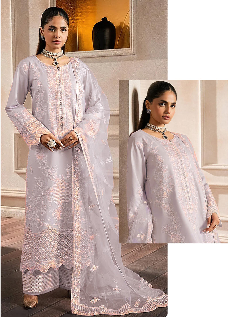 Lavender Faux Georgette Embroidery Work Eid Wear Pakistani Suit SW197272
