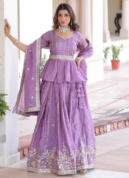 Gold Crush Lavender Festival Wear Sequins Work Readymade Lehenga Choli 388551