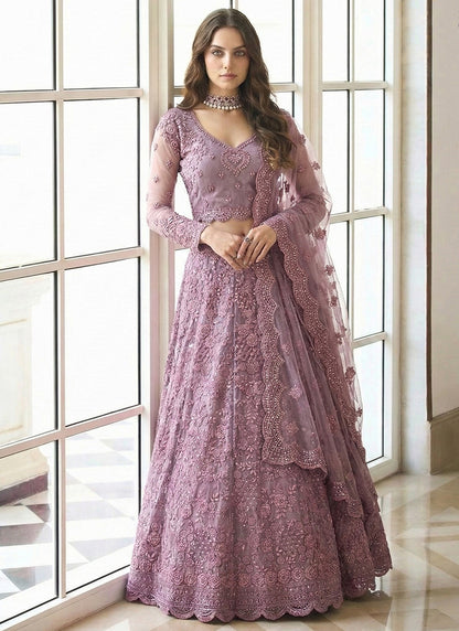 Lavender Net Embroidery Work Occasional Wear Lehenga Choli SW435149