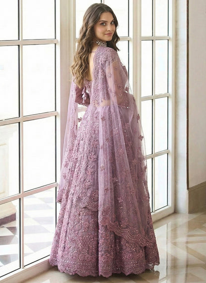 Lavender Net Embroidery Work Occasional Wear Lehenga Choli SW435149