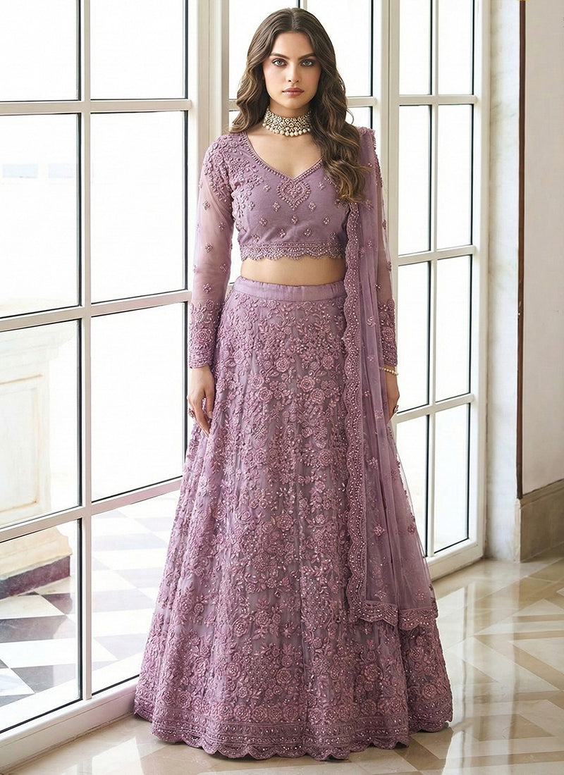 Lavender Net Embroidery Work Occasional Wear Lehenga Choli SW435149