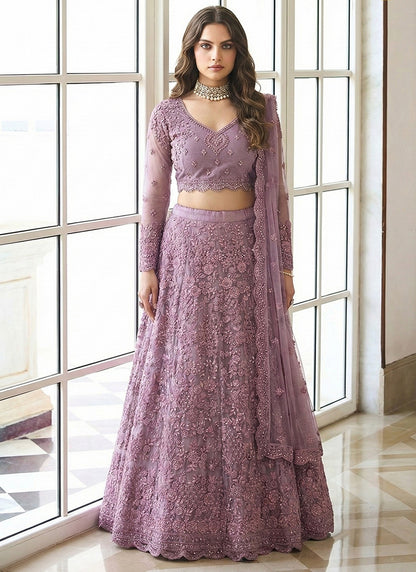 Lavender Net Embroidery Work Occasional Wear Lehenga Choli SW435149