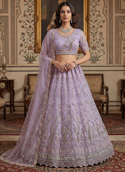Lavender Net Embroidery Work Wedding Wear Lehenga Choli SW116345