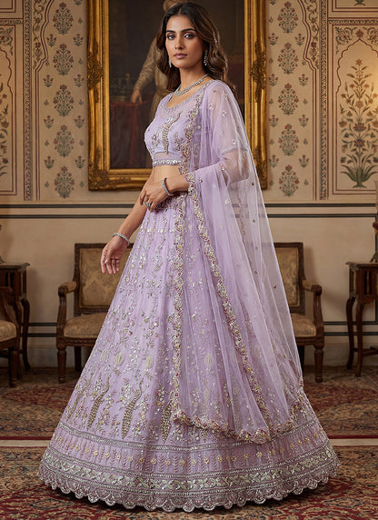 Lavender Net Embroidery Work Wedding Wear Lehenga Choli SW116345