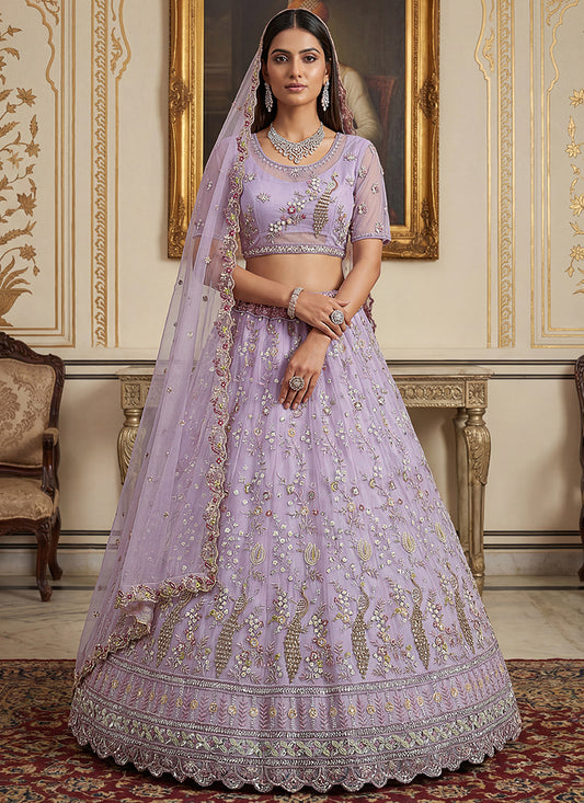 Lavender Net Embroidery Work Wedding Wear Lehenga Choli SW116345