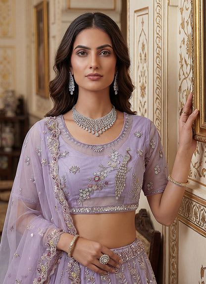 Lavender Net Embroidery Work Wedding Wear Lehenga Choli SW116345