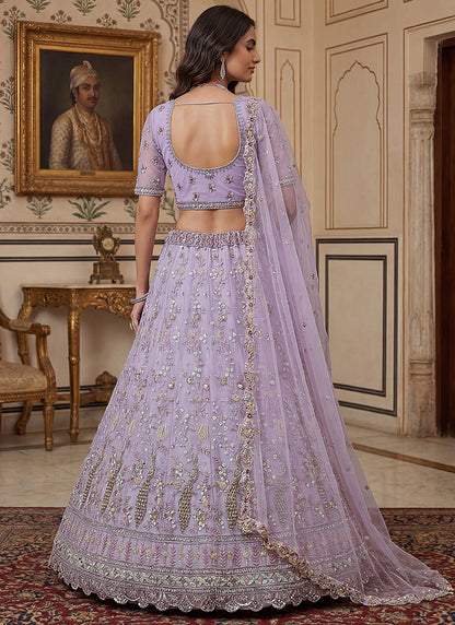 Lavender Net Embroidery Work Wedding Wear Lehenga Choli SW116345