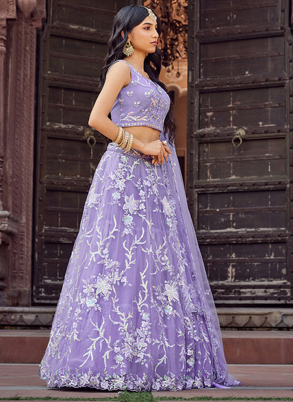 Net Lavender Designer Wear Sequins Work Lehenga Choli 387248