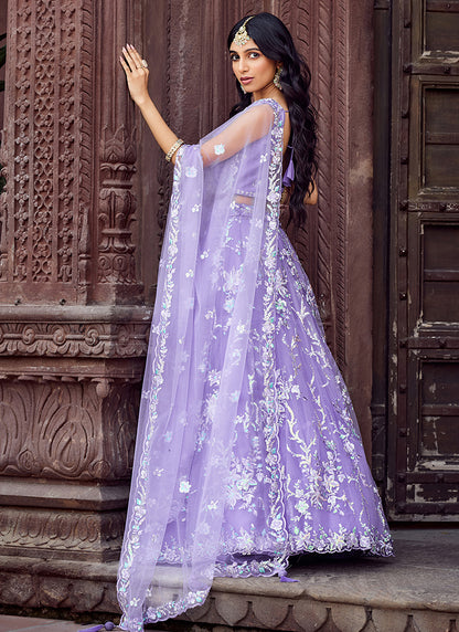 Net Lavender Designer Wear Sequins Work Lehenga Choli 387248