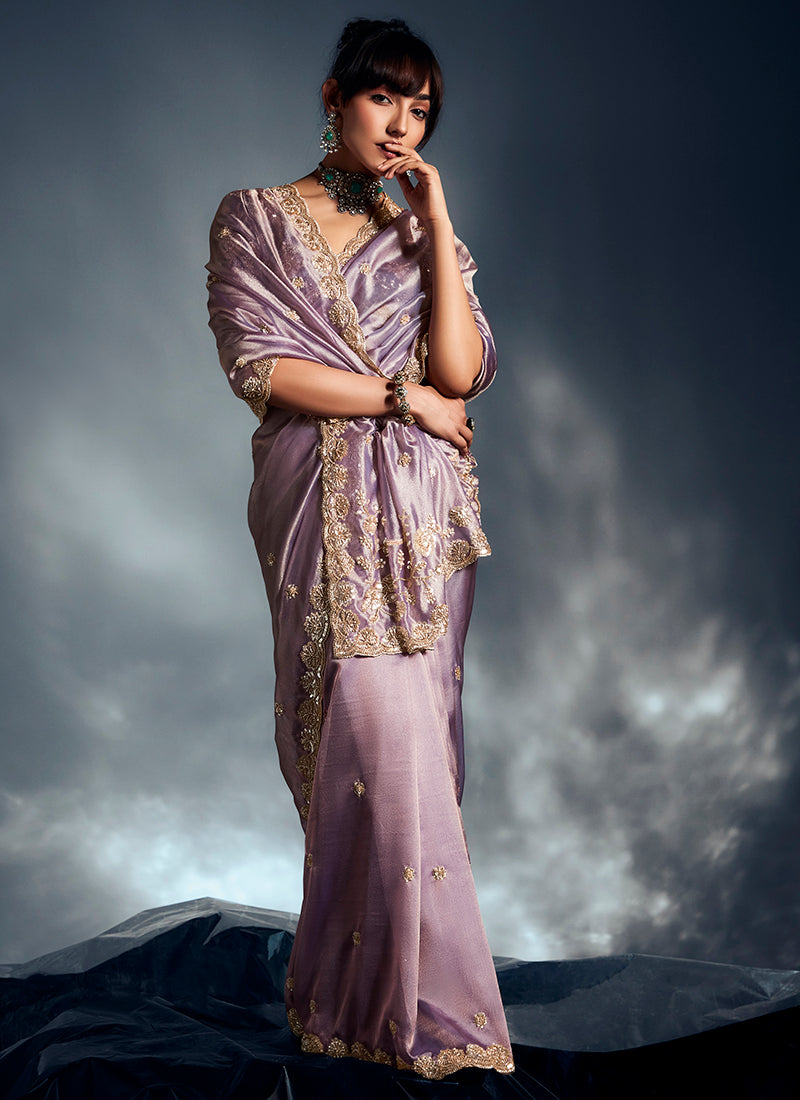 Organza Lavender Saree with Sequin Work for Wedding Wear 383027