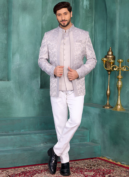 Lavender Silk Pattern Pc Work Party Wear Readymade Jodhpuri Suit SW706686