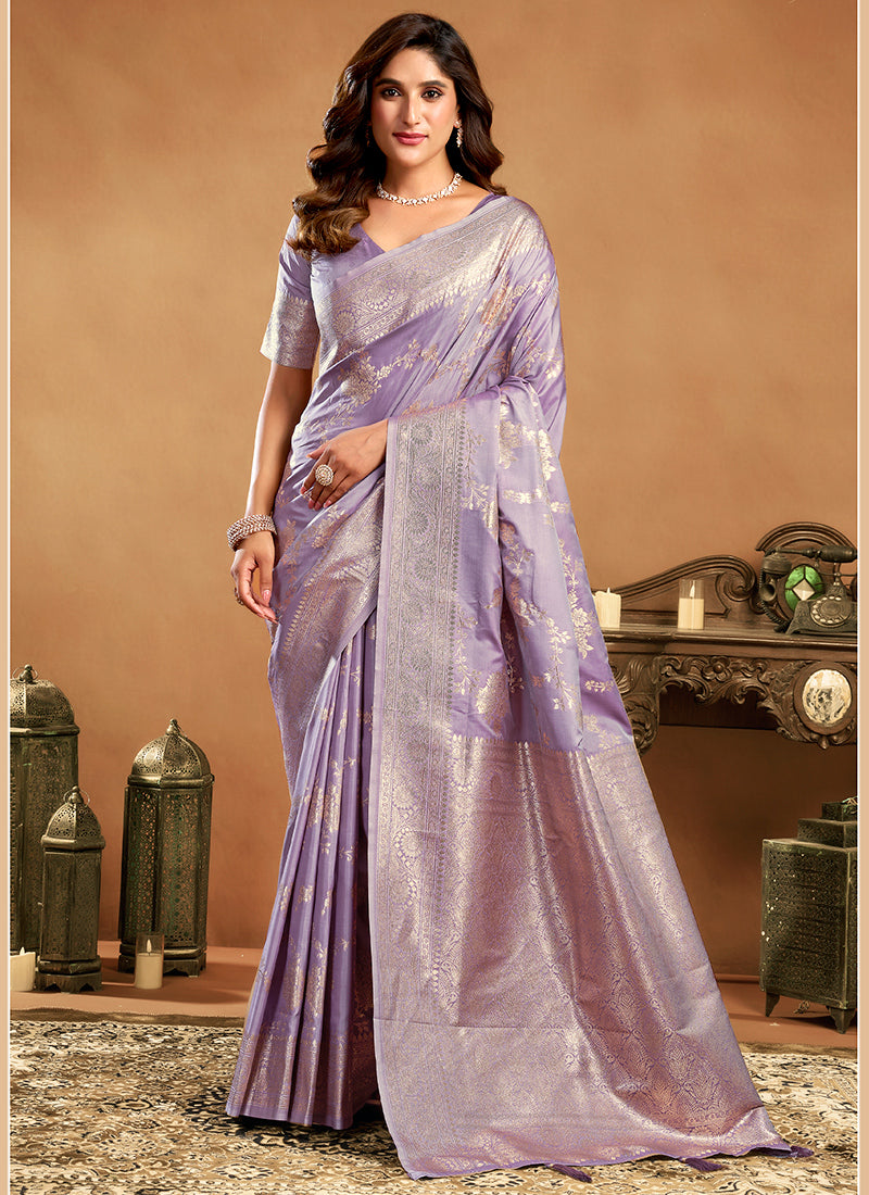 Silk Lavender Saree with Weaving Work for Party Wear 380348
