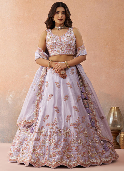 Lavender Tissue Embroidery Work Party Wear Lehenga Choli SW438114