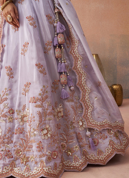 Lavender Tissue Embroidery Work Party Wear Lehenga Choli SW438114
