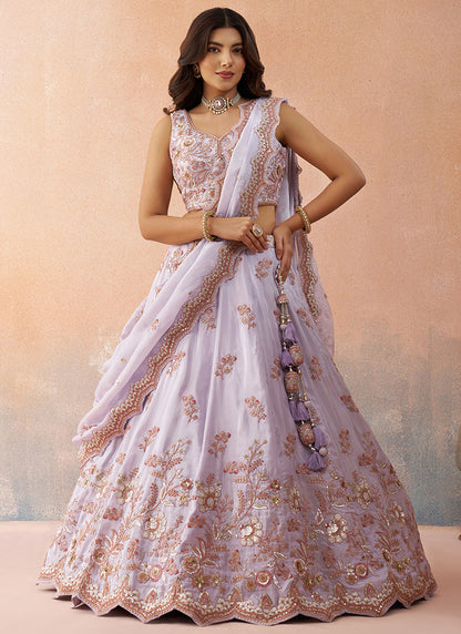 Lavender Tissue Embroidery Work Party Wear Lehenga Choli SW438114