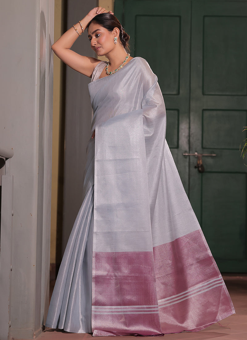 Tissue Silk Lavender Saree with Weaving Work for Daily Wear 382889