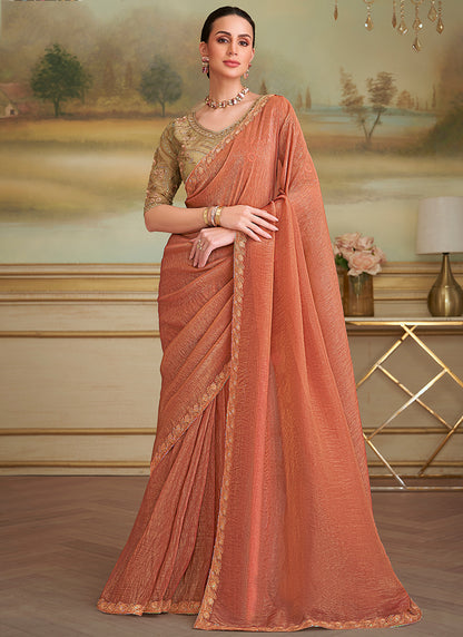 Georgette Light Brown Party Wear Embroidery Work Saree 386393