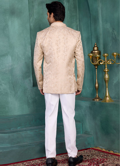 Light Brown Silk Pattern Pc Work Party Wear Readymade Jodhpuri Suit SW548719