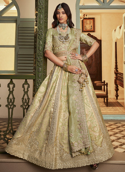 Light Green Banarasi Silk Weaving Work Wedding Wear Wedding Lehenga Choli SW586888