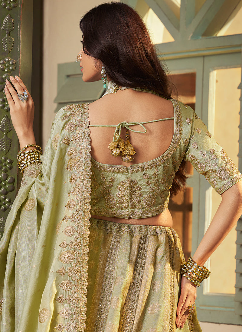 Light Green Banarasi Silk Weaving Work Wedding Wear Wedding Lehenga Choli SW586888
