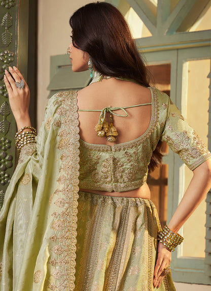 Light Green Banarasi Silk Weaving Work Wedding Wear Wedding Lehenga Choli SW586888