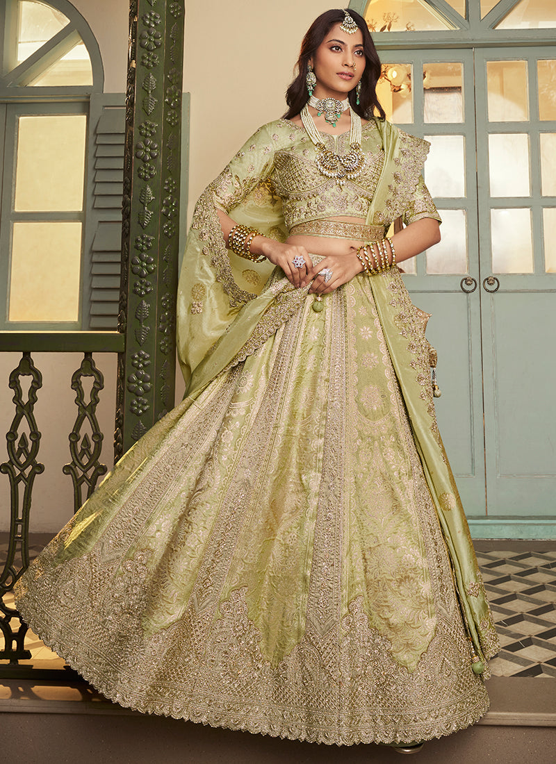 Light Green Banarasi Silk Weaving Work Wedding Wear Wedding Lehenga Choli SW586888
