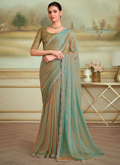 Georgette Light Green Party Wear Embroidery Work Saree 386390