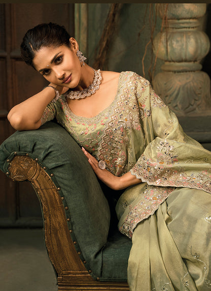 Light Green Kanchipuram Silk Embroidery Work Wedding Wear Wedding Saree SW568385