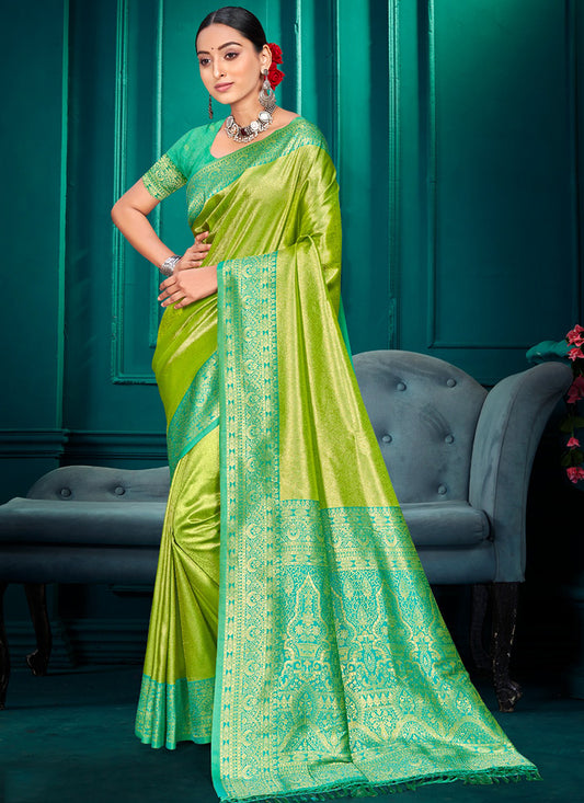 Kanjivaram Silk Light Green Festival Wear Weaving Work Saree 387998