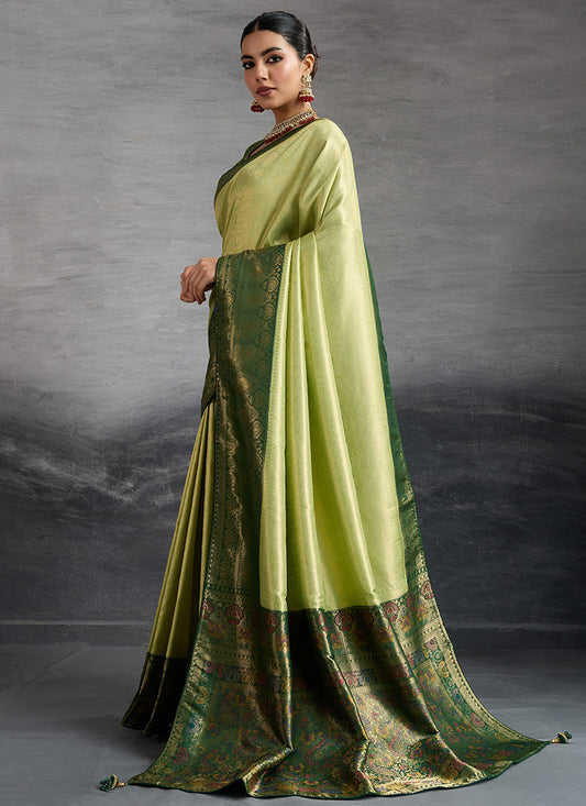 Kanjivaram Silk Light Green Saree with Zari Woven Work for Festival Wear 383035