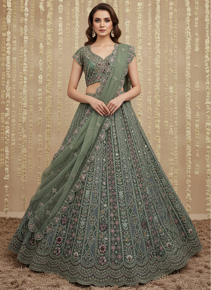 Light Green Net Embroidery Work Bridal Wear Lehenga Choli SW555170