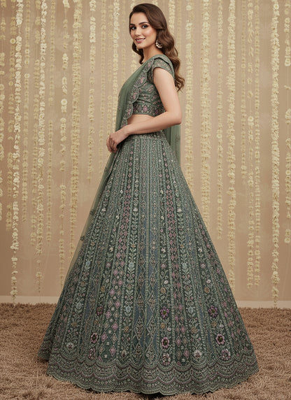 Light Green Net Embroidery Work Bridal Wear Lehenga Choli SW555170