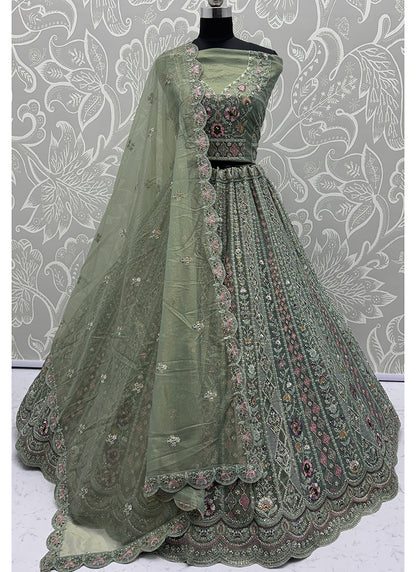 Light Green Net Embroidery Work Bridal Wear Lehenga Choli SW555170