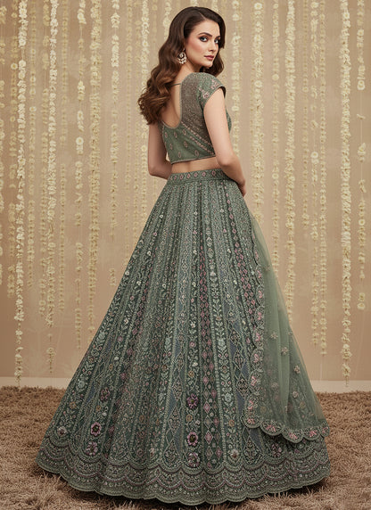 Light Green Net Embroidery Work Bridal Wear Lehenga Choli SW555170