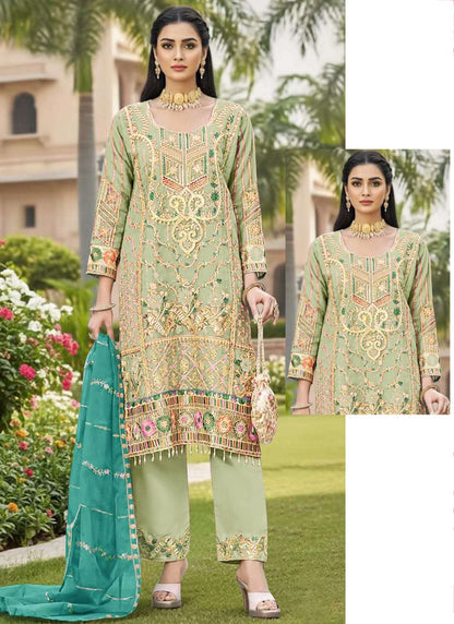 Light Green Organza Thread Embroidery Work Festival Wear Salwar Suit SW187920