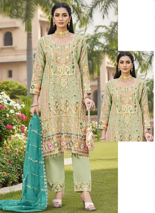 Light Green Organza Thread Embroidery Work Festival Wear Salwar Suit SW187920