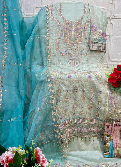 Light Green Organza Thread Embroidery Work Festival Wear Salwar Suit SW187920